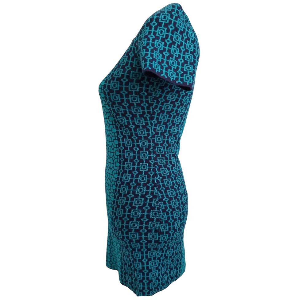 Romeo & Juliet Couture Knit Stretchy Dress Black Blue Geometric Print sz Medium - Picture 2 of 8